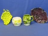 Vintage Fruit & Grape Pattern (Inarco) Plates & Cup & a Relpo Floral Motif Bowl