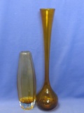 15” Tall Amber Glass Vase (Enesco) & 9” Tall 9 Sided Glass Bud Vase