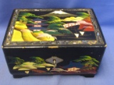 Vintage Japanese Lacquered Music Box w/ Inset MOP edge – Mirrored lid & 2 interior lined jewel boxes