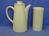Stoneware Coffee Pot 10 1/2” Tall – Modernist Design – Japan & Ribbed Artisanal Stoneware Vase 8” T