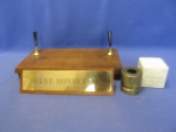 Vintage Desk Toppers: 2 Pen Stand, Brass Name Plaque, Brass AAL Insurance Pen Stand