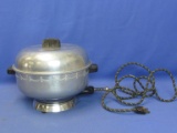 Vintage Aluminum Handy Hot Electric Bun Warmer with Basket & Vintage Cord – Drape Pattern Embossing