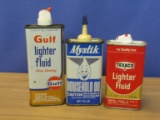 3 Vintage Tins: Mystik Household Oil, Gulf Lighter Fluid & Texaco Lighter Fluid – Great Graphics