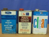 3 Vintage 1 Pint Tins: Westley's CLEAN (paint re-conditioner), American Motors Fabric Cleaner, Ford