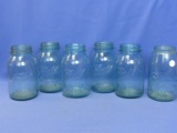 6 Vintage 1 Quart Blue Glass  Ball Mason Jars- One has Underscore & M on the bottom (others have num