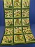 5 Vintage Curtain Panels (each 23 1/2” W x 41 1/2” T) Green Muntons With Bird Motif – Fabric Unknown