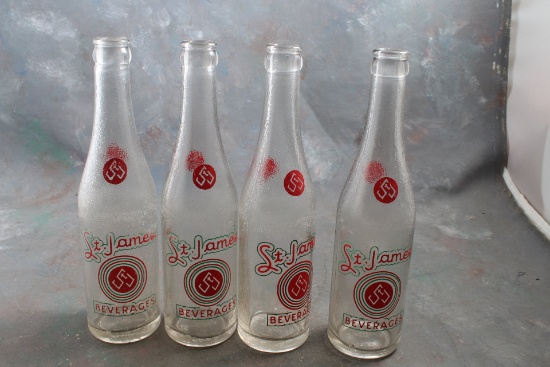 4 Vintage ST JAMES BEVERAGES Soda Bottles 1949 St James Minnesota