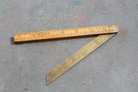 Antique J. Rabone & Sons Wood & Brass Folding Measure No. 1135