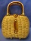 Vintage Basketweave Purse – Tortoise Shell Lucite Handles & Decoration, Lined w/ zipper pocket insid
