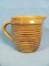 Brown Pottery Pitcher – Marked USA on Bottom – Ribbed Design – 4 ½” tall and 4” diameter