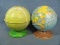 Two Spherical Metal Coin Banks – One Globe and One Tennis Ball – Each about 4” diameter