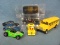 Six Die-Cast Cars and Vehicles – School Bus, Racing Champions Ford Thunderbird, Four Other Cars