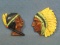 Two Decorative Wall Hanging Profiles of Native American Man and Woman – About 4” tall - Syroco Wood
