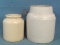 Two Light Colored Stoneware Canisters – No visible Markings – Larger is 7” tall and 5 ½” wide