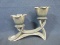 Double Candlestick Holder – Floral design – Unmarked – 5 1/2”T x ~7”L – As shown