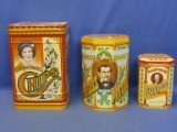 3 Colorful Tins – Made in England for CASE-- Carmichael's Chips, Hague's Pretzels, Radford's Roasted