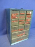 Vintage Metal Small Parts/Tools Chest – 15” t X 10” w X 6” d Upright – Has 17 Plastic Drawers & Hard