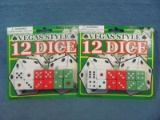 Two Unopened Packages of Twelve Sided Dice - “Vegas Style” - Three Different Colors of 6 Sided Dice
