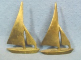 Two Brass Sail Boat Figurines – Brass Baron San Diego Ca. - 5” tall