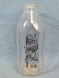 Vintage Voegel's Grade A Pasteurized Milk Bottle – One Quart Glass Bottle with Black Lettering – 9”