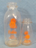 Two Glass Bottles - “Golden fine Fresh Products” - Larger One Quart Bottle and Smaller Half Pint