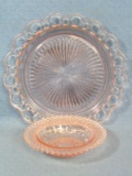 Pink Depression Glass Serving Tray and Small Decorative Bowl – Plate 10 ½” and bowl 6 ¼” dia