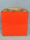 Red Metal Canister w/ Lid – Square with Round Hole in Top – 7” cube – No Visible Markings