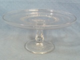 Clear Glass Cake Stand with Floral Design – 5” tall and 10” diameter – No Visible Markings