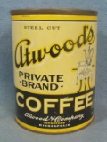 Steel Cut Atwood's Private Brand Coffee Tin – Minneapolis – 5 ½” tall and 4 ¼” diameter