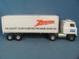 Toy Semi Truck w/ Advertising – Zenith “The Quality Goes in before the name goes on” - 21 ½” long
