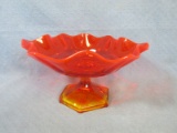 Vintage Orange Glass Compote – Epic Persimmon by Viking? - 5 1/2”T x ~10 3/4”Dia – Great condition