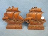 Pair of Ship Bookends – 6”T x 5 3/4”W – Appear to be some sort of pressed composite material – Some