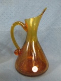 Amber Blown Glass Pitcher w/ applied Handle – 9 1/2”T x 5 3/4”Dia(base) – Great condition – As shown