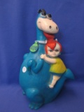 Dino & Pebbles Coin Bank – Flintstones – 1970's – Vinyl Products Corp. - ~13”T – As shown – Stopper