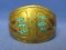 Brass Cuff Bracelet w Inlaid Turquoise – Signed AJ – Small size
