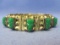 Mexican Sterling Silver Bracelet – Green Stones w Carved Faces – 7 1/2” long – 45.8 grams