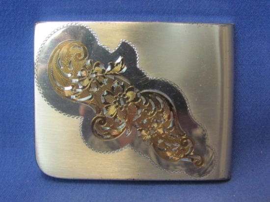 Elgin American Sterling Silver Compact – Engraved Design on Lid – 3” x 2 3/8”