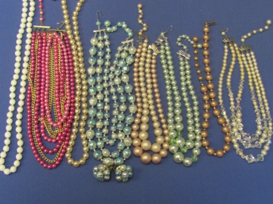 Lot of Vintage Beaded Necklaces – Faux Pearls – Milk Glass – 1 w Earrings – Some made in Japan