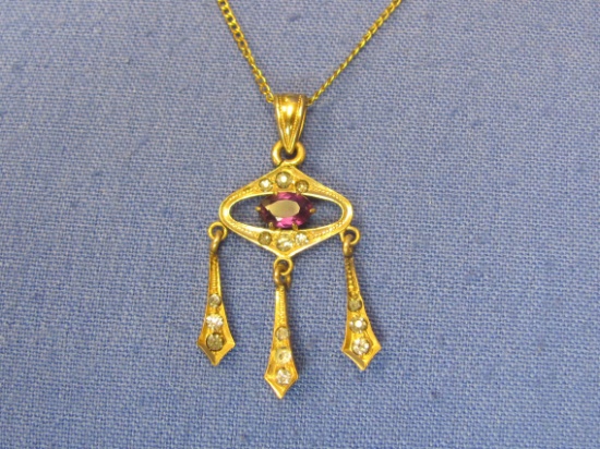 Vintage Pendant w Amethyst Stone – 18” Gold Filled Chain – Pendant is 1 1/2” long