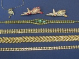 Rhinestone Lot: 3 Bracelets – 2 Pins (Airplanes?) - 1 necklace at 14” - 1 Pendant