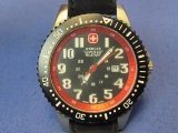 Wenger Swiss Military Wristwatch – Model 79960 – Black Face – Red Bezel – Not Running