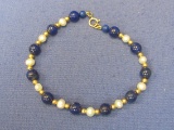 Beaded Bracelet – Pearls – Lapis Lazuli – 14 Kt Gold Clasp – 7” long