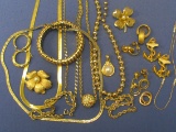 Goldtone Costume Jewelry Lot: Chains – Pins – Necklaces – Bracelets – Earrings
