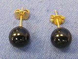 Onyx Ball Earrings w 14 Kt Gold Posts – Balls are 7mm – Good condition