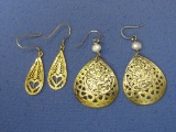 2 Pairs of Dangle Earrings – 1 Pair Gold over Sterling – 1 Pair Sterling, Shell & Pearl
