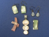 3 Pendants – 2 Pairs of Earrings – Sterling Silver w Dyed Shell? Inlay – Longest is 1 3/4”
