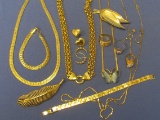 Goldtone Costume Jewelry Lot: Chains – Pins – Necklaces – Bracelets – Rings