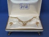 Vintage Rhinestone Set in Original Footed Case – Jewel House – Necklace & screw-on Earrings