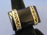 Bold Sterling Silver & Onyx Ring – Size 7 – Weight is 15.2 grams – Stone is 1 1/8” wide
