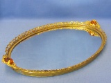 Fabulous Oval Dresser Mirror with Amber Jewels at Ends – 16 1/2” x 10 1/4”